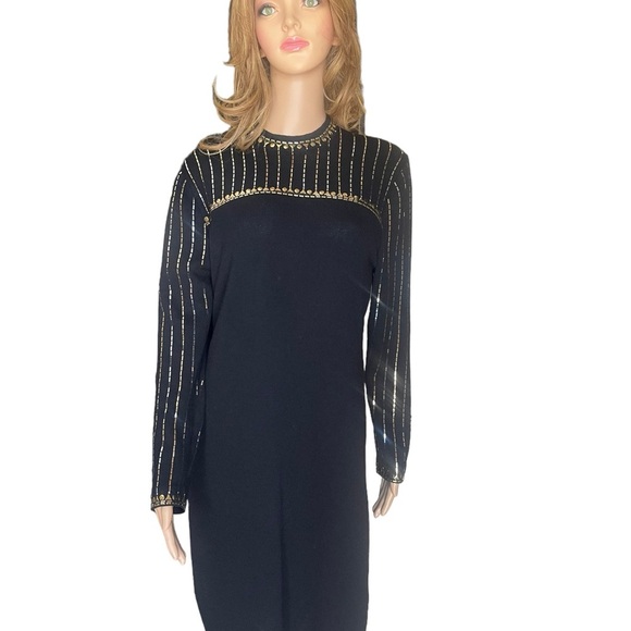 St. John Dress Knit Sequin
Vintage Long Sleeve Art Deco
Black Gold Silver 8 - Picture 5 of 12
